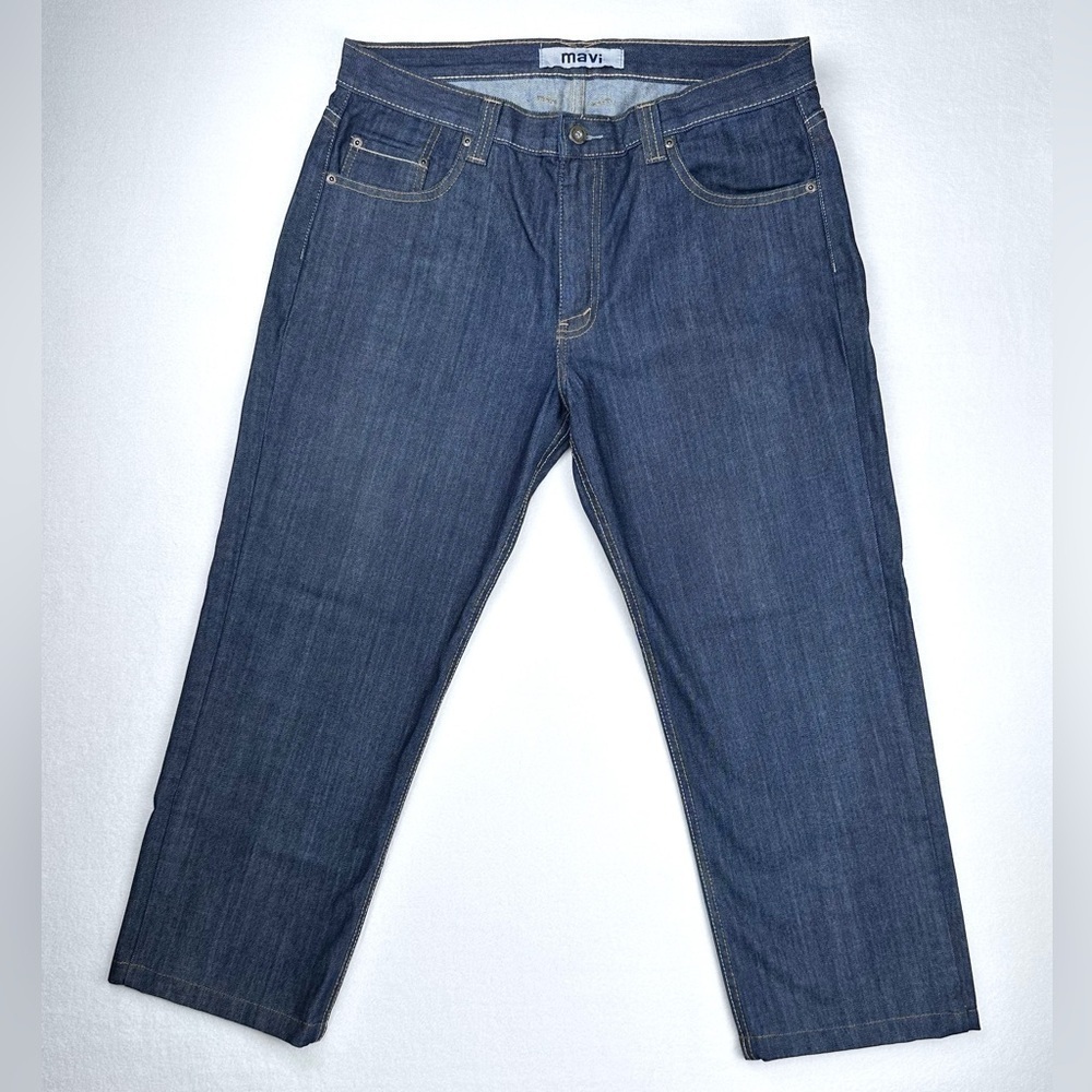 Mavi Men’s Straight Leg Thick Cut Heavyweight Dark Denim Jeans (35x26)